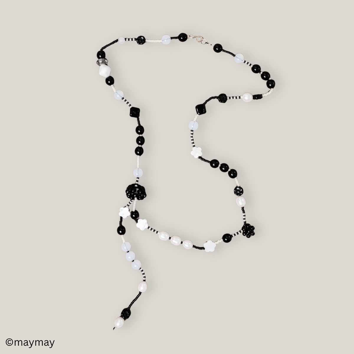 Beaded Black Daisy Long Necklace