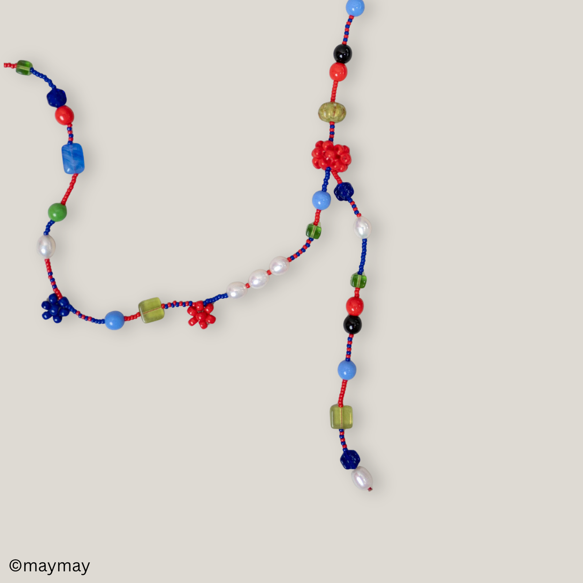 Beaded Red Daisy Long Necklace