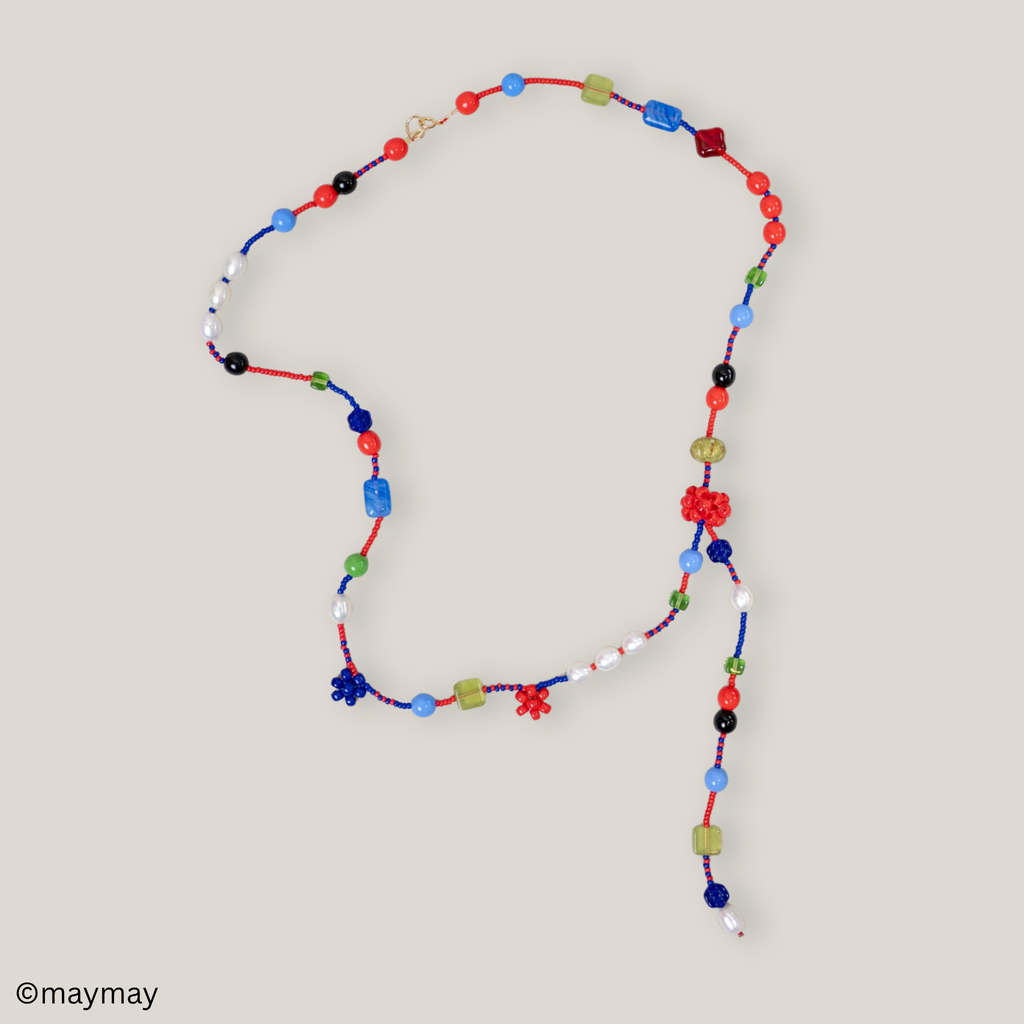 Beaded Red Daisy Long Necklace