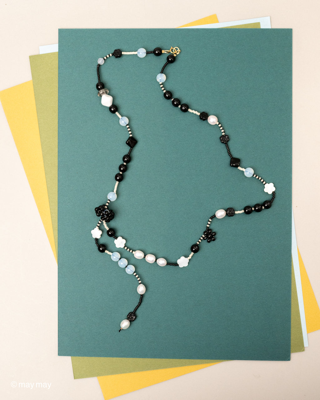 Beaded Black Daisy Long Necklace