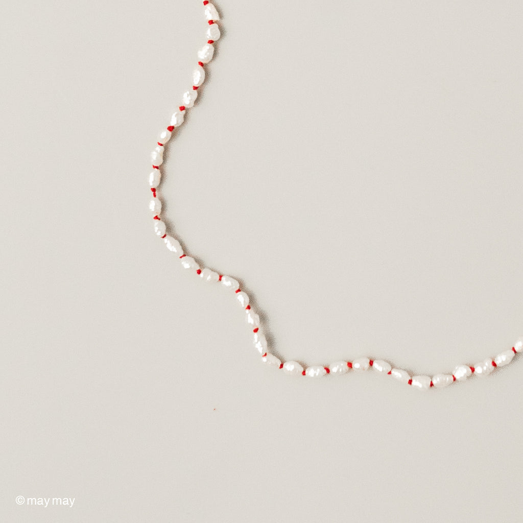 Red Silk Keshi Pearl Necklace