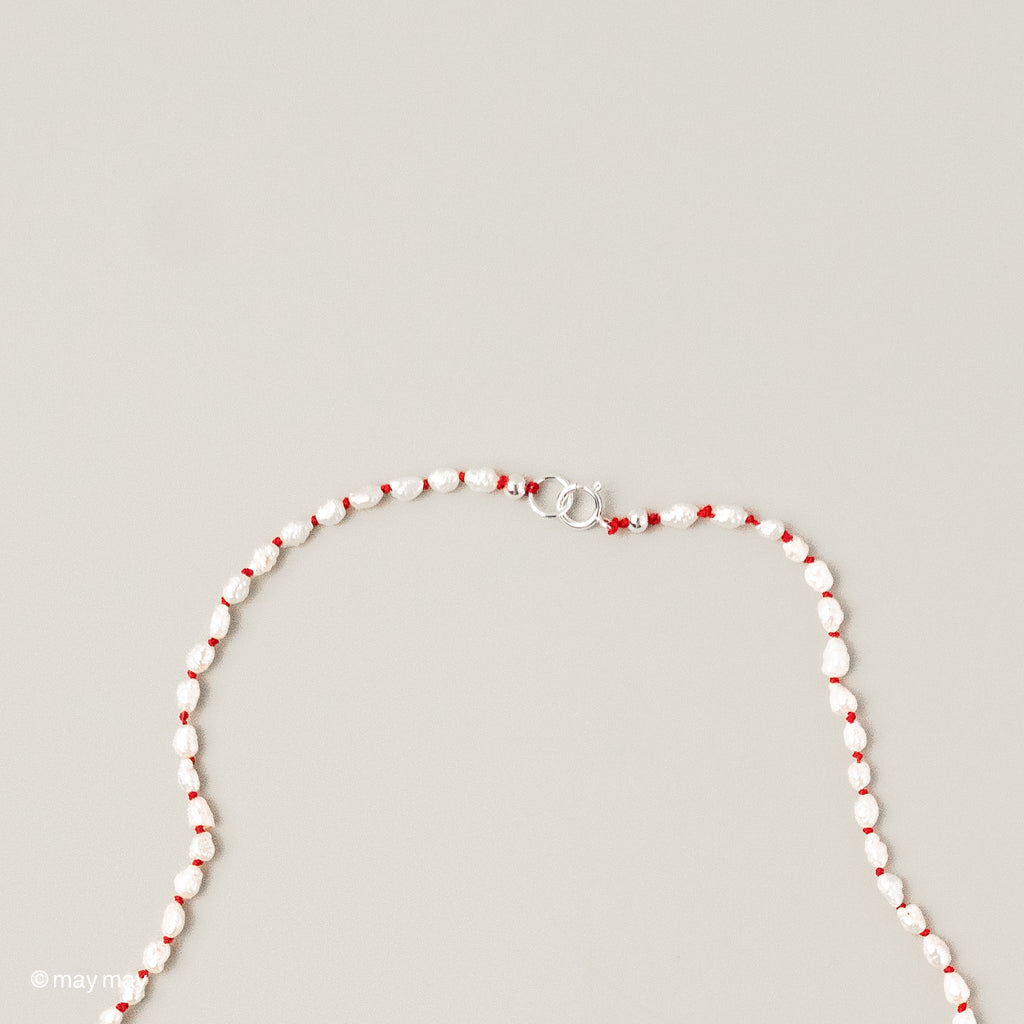 Red Silk Keshi Pearl Necklace
