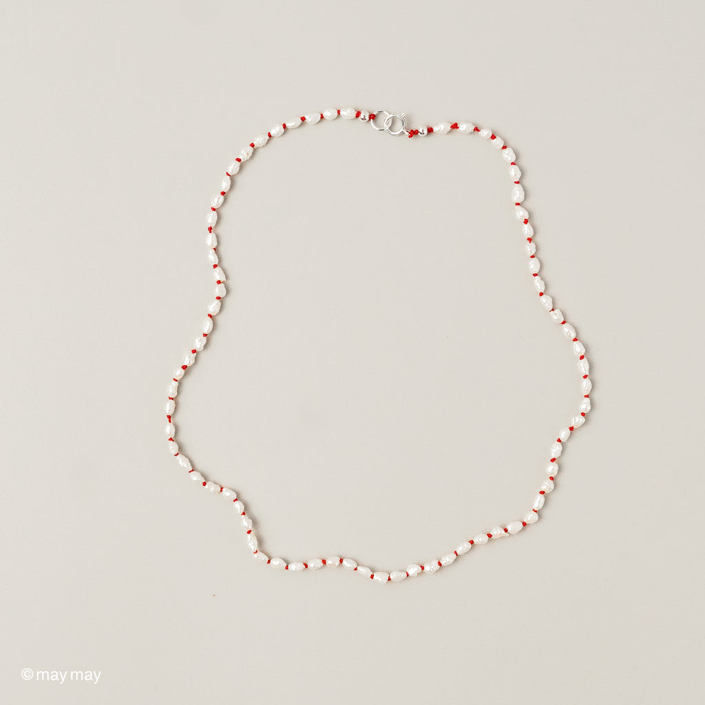 Red Silk Keshi Pearl Necklace