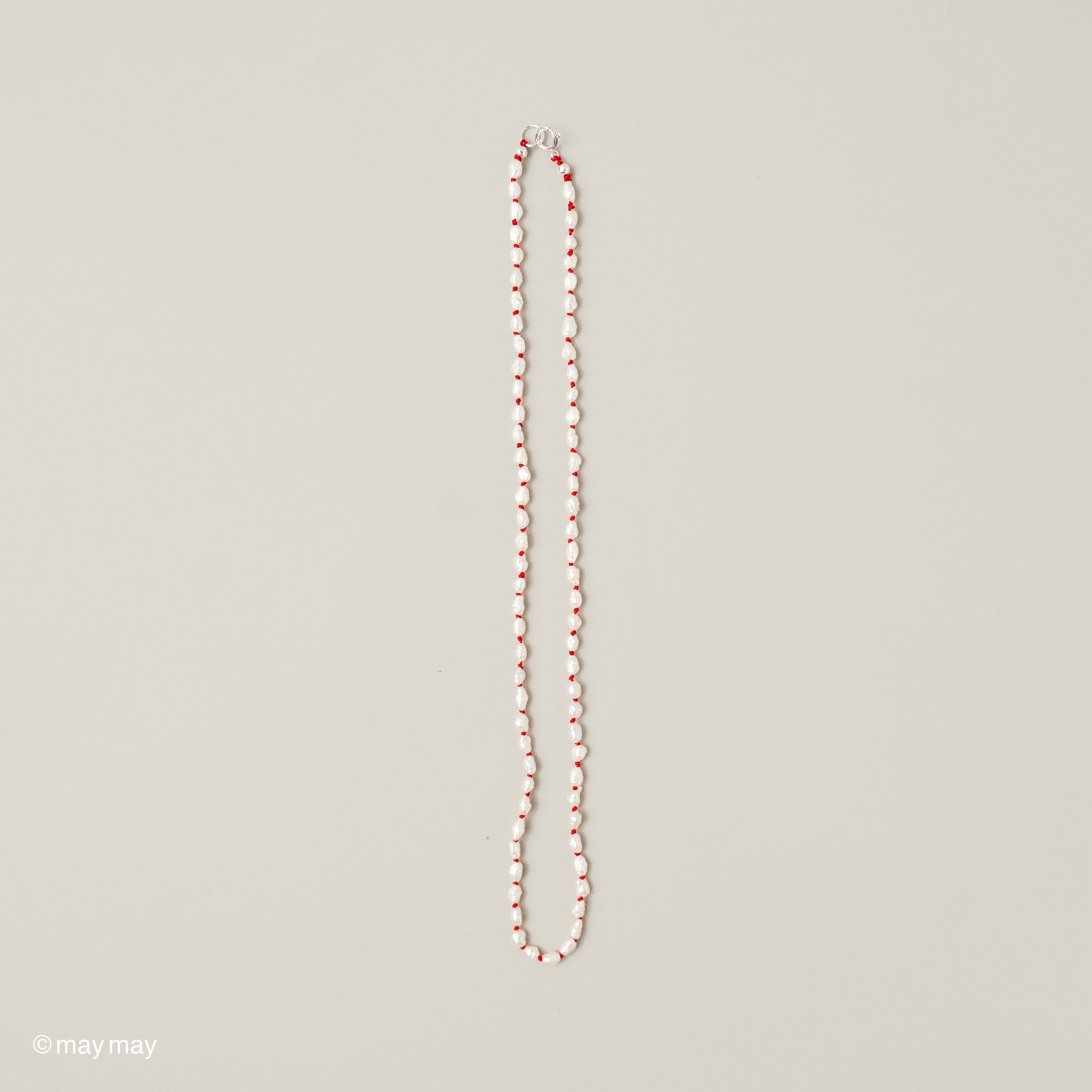 Red Silk Keshi Pearl Necklace