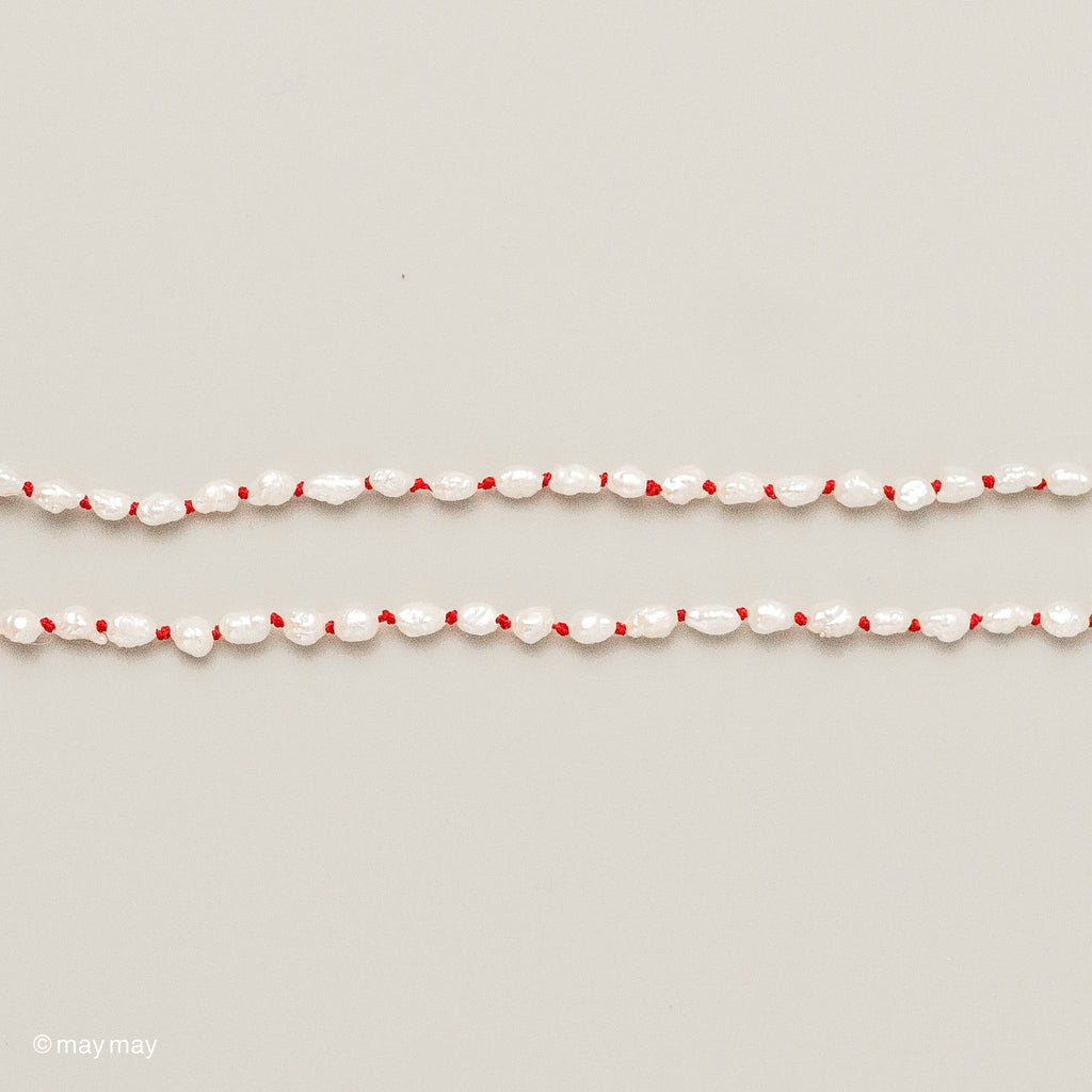 Red Silk Keshi Pearl Necklace