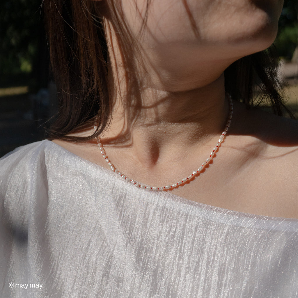 Red Silk Keshi Pearl Necklace