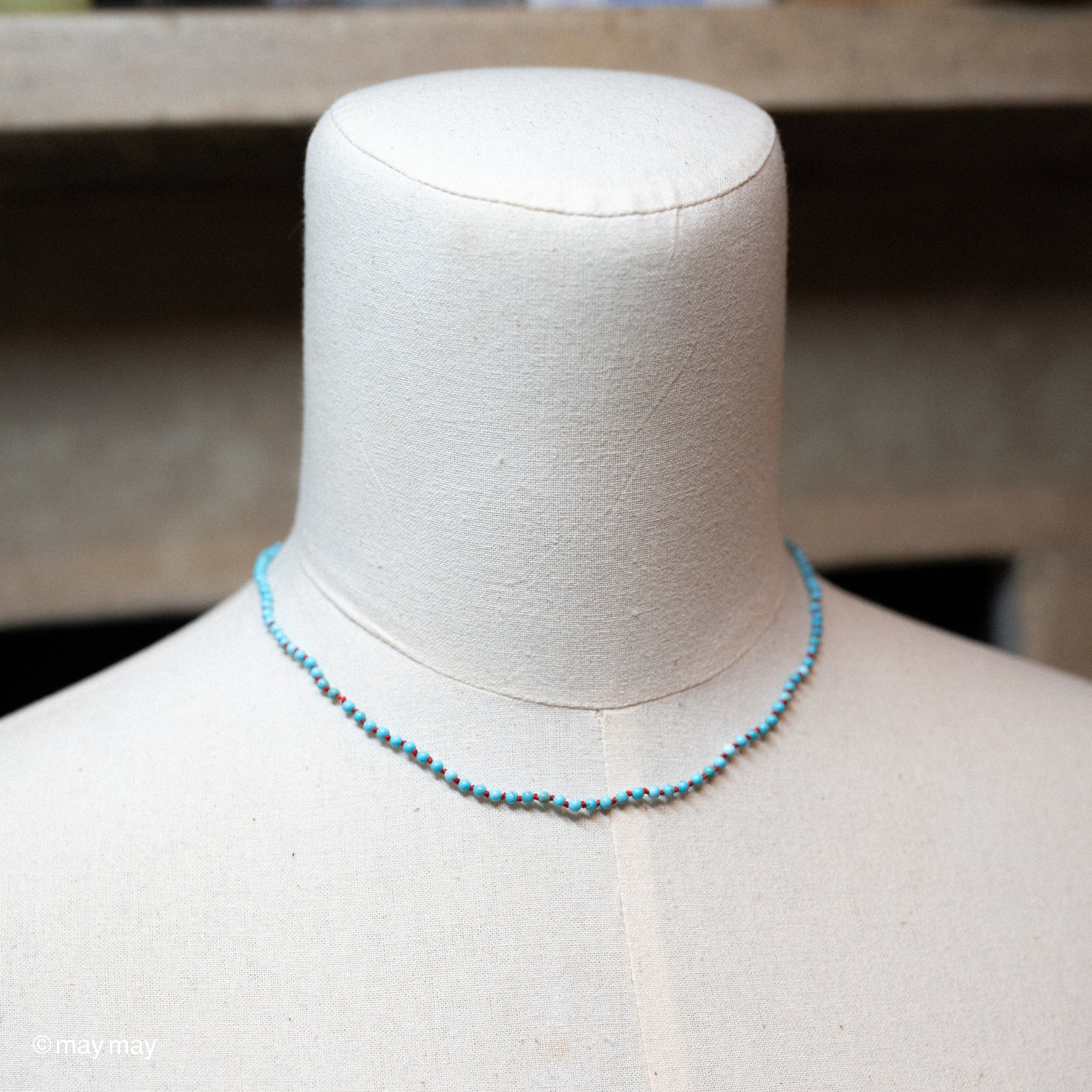 Turquoise on Red Silk Neckale