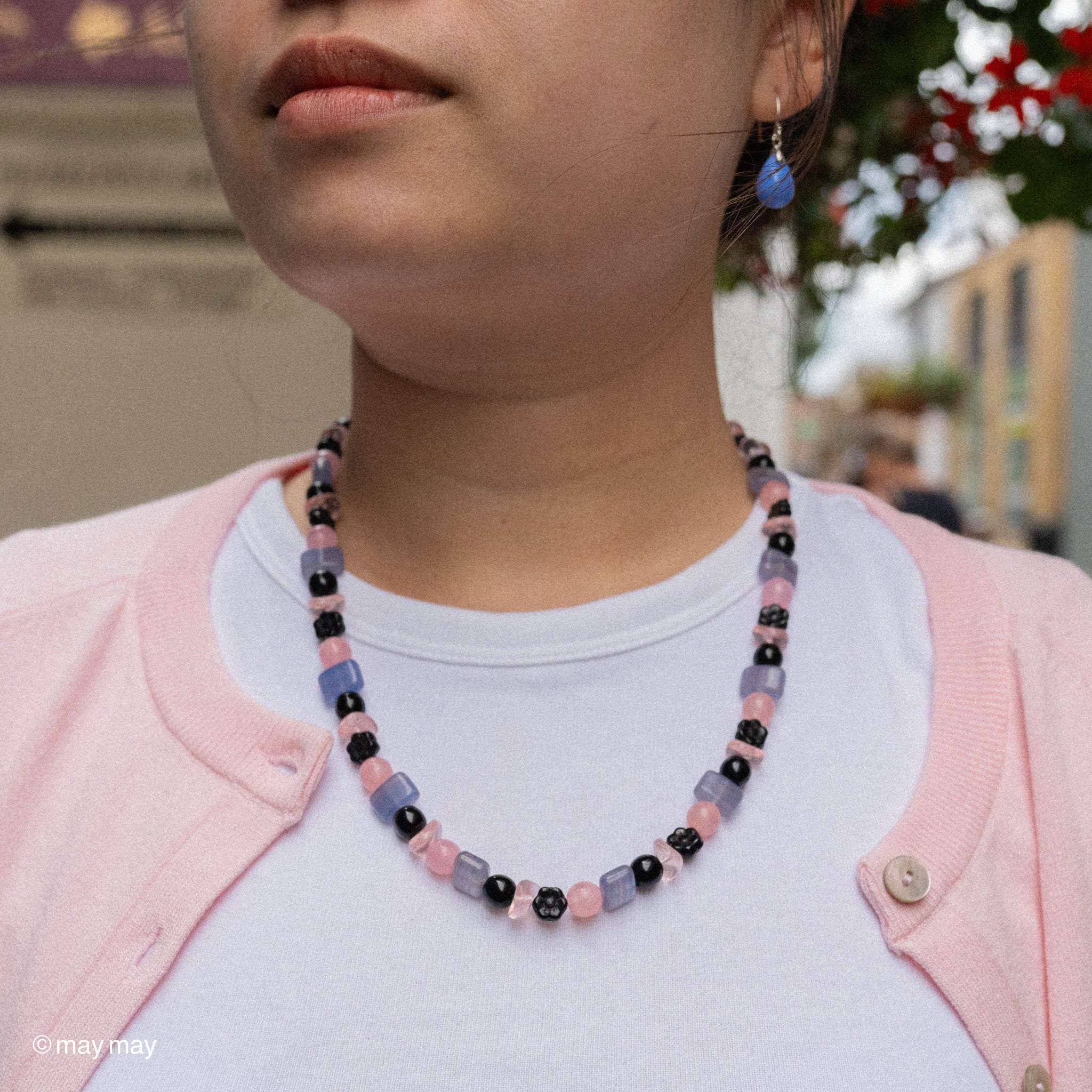 Black & Pink Glass Necklace