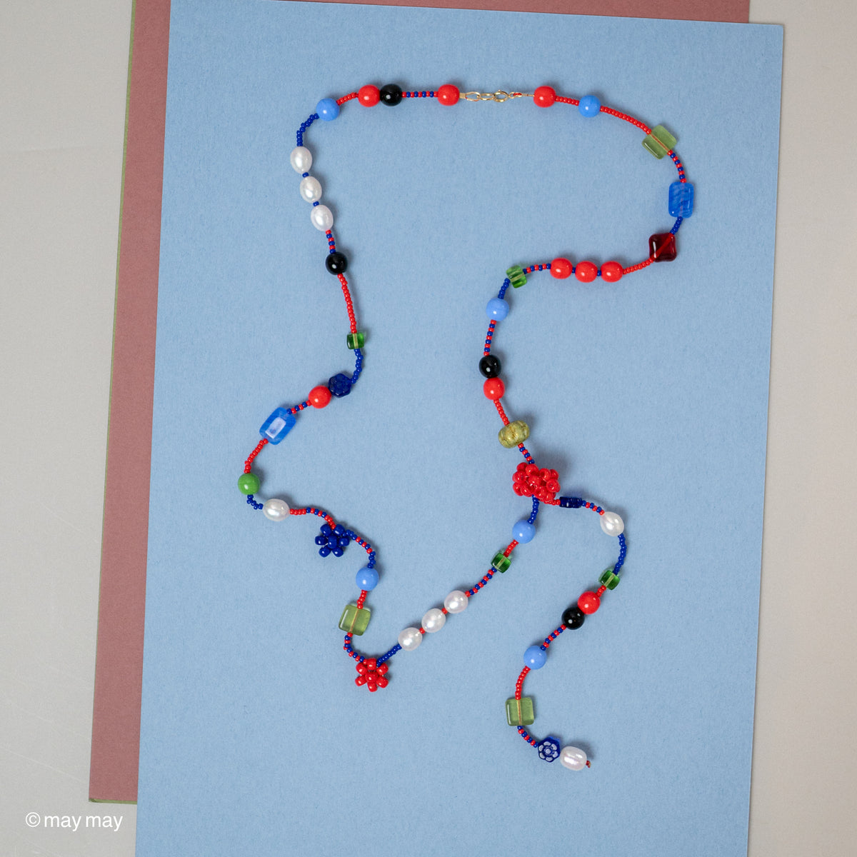 Beaded Red Daisy Long Necklace