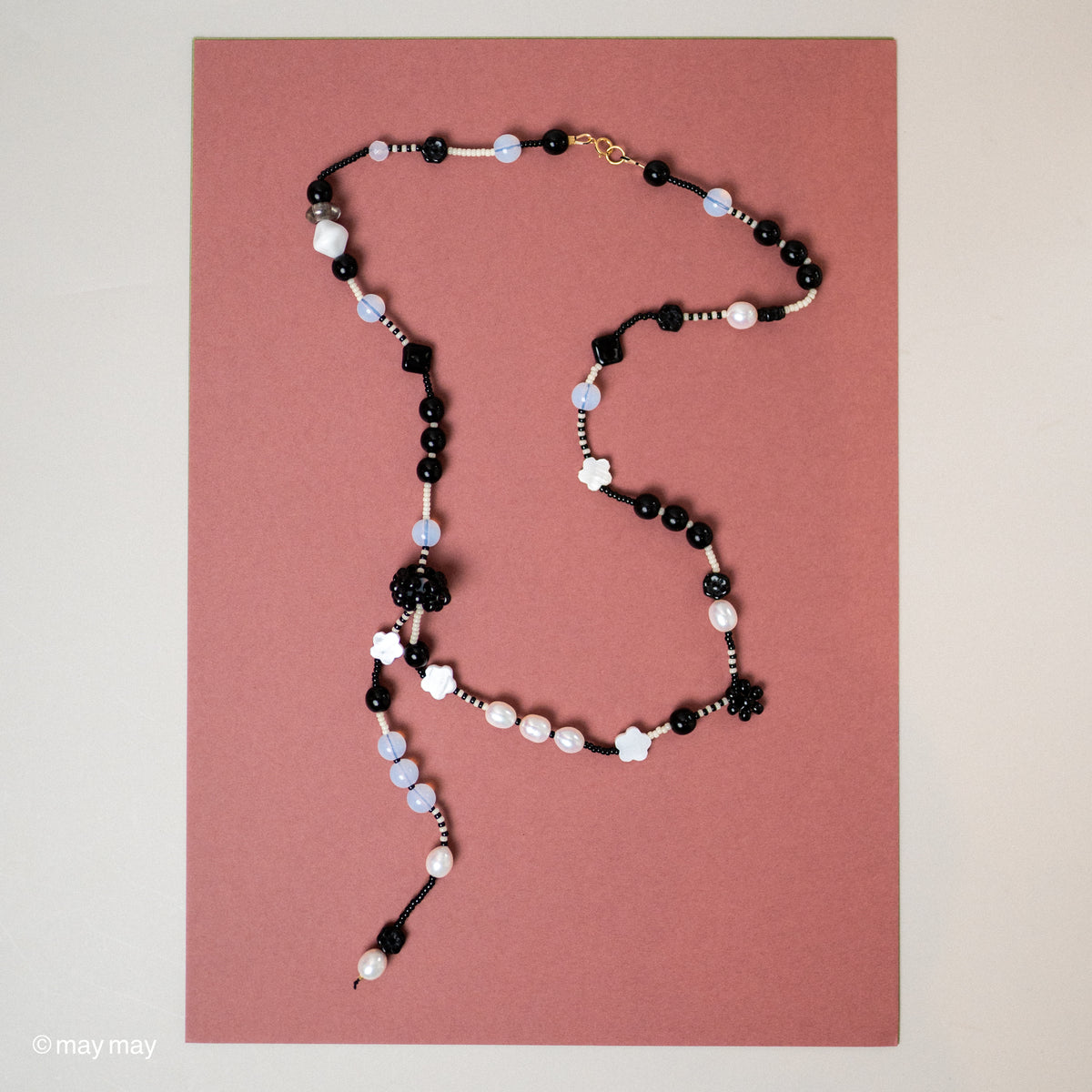 Beaded Black Daisy Long Necklace