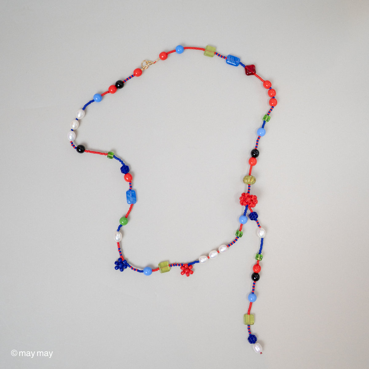 Beaded Red Daisy Long Necklace