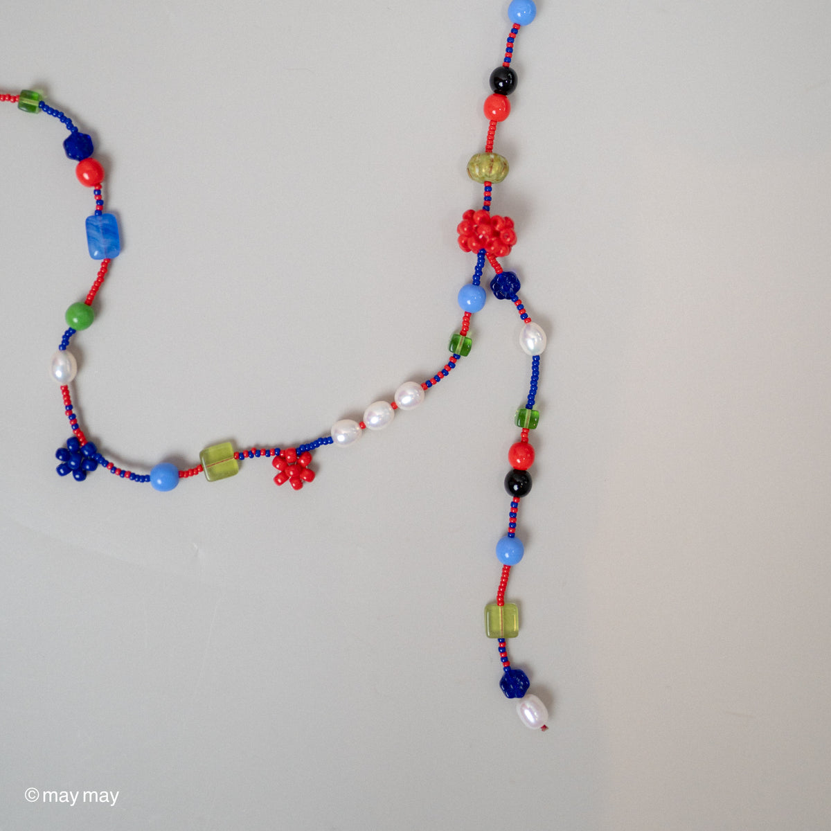 Beaded Red Daisy Long Necklace
